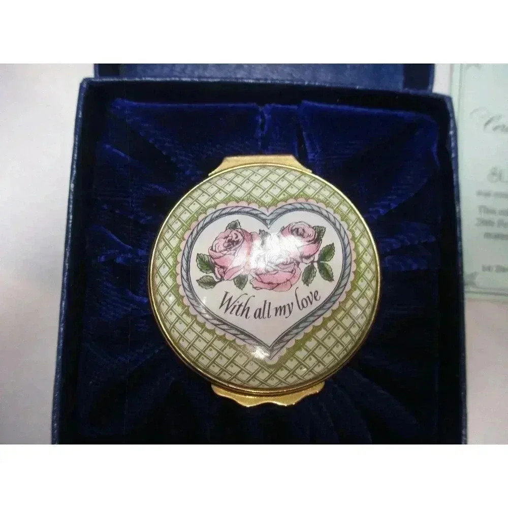 Enamel Box Halcyon Days Valentines Day 1984‎ Jewelry Trinket lovers Mother's day